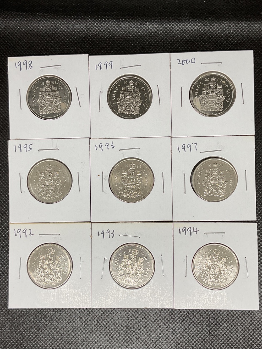 Lot of 9 Canadian 50 Cent Coins - Canada Nickle Half Dollar